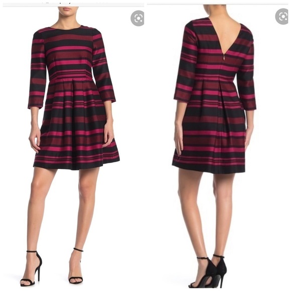 DRAPER JAMES Striped 3/4 Sleeve Fit Flare Dress 6 - Picture 3 of 14